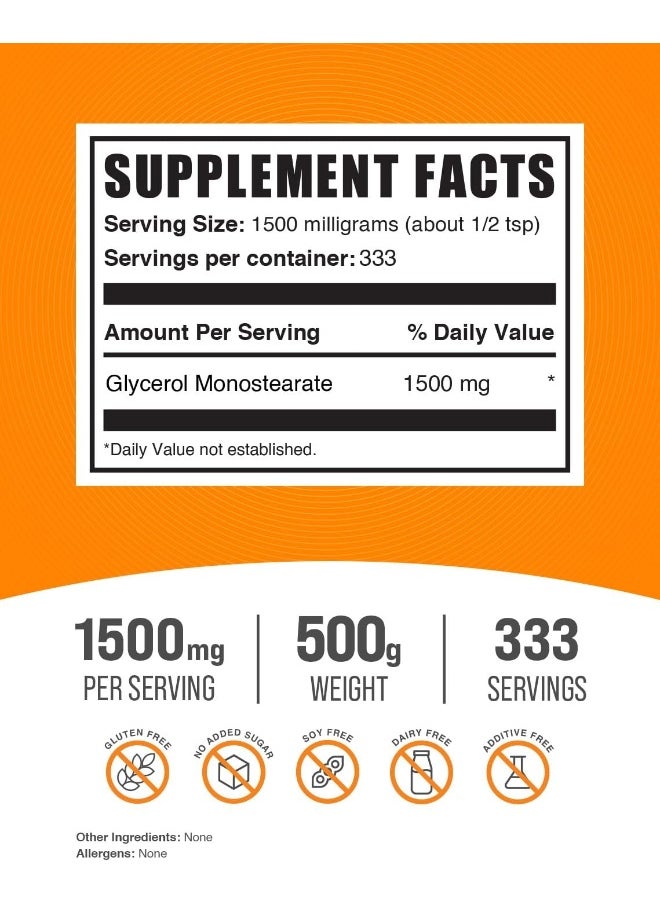 BulkSupplements .Com Glycerol Monostearate Powder - Glycerol Powder For Endurance & Hydration - Food Grade, Gluten Free - 1500Mg Per Serving, 333 Servings (500 Grams - 1.1 Lbs)  - Image 2