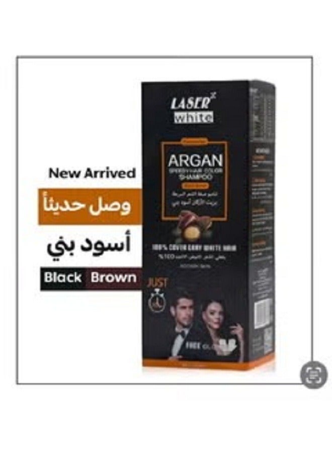 laser white Shampoo With Argan Oil Fast Coloring And Covering Gray Hair Black Brown 420ml - Image 2
