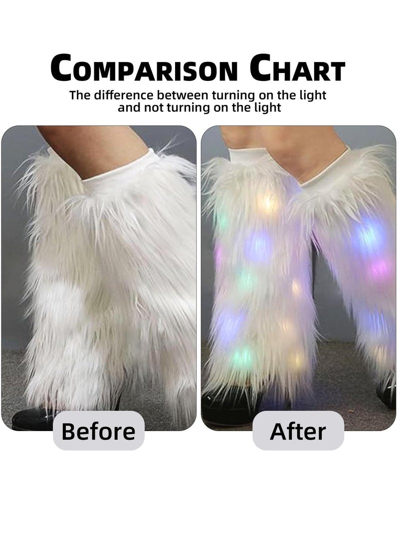 SYOSI Leg Warmers LED Light Up Leg Warmers for Women Neon Rave Fluffy 80s Dance Hosiery Women’s Furry Led Fur Fluffies Glow Costumes Dance Hosiery Burning man Outfit Light Up Clothing Accessories - Image 2