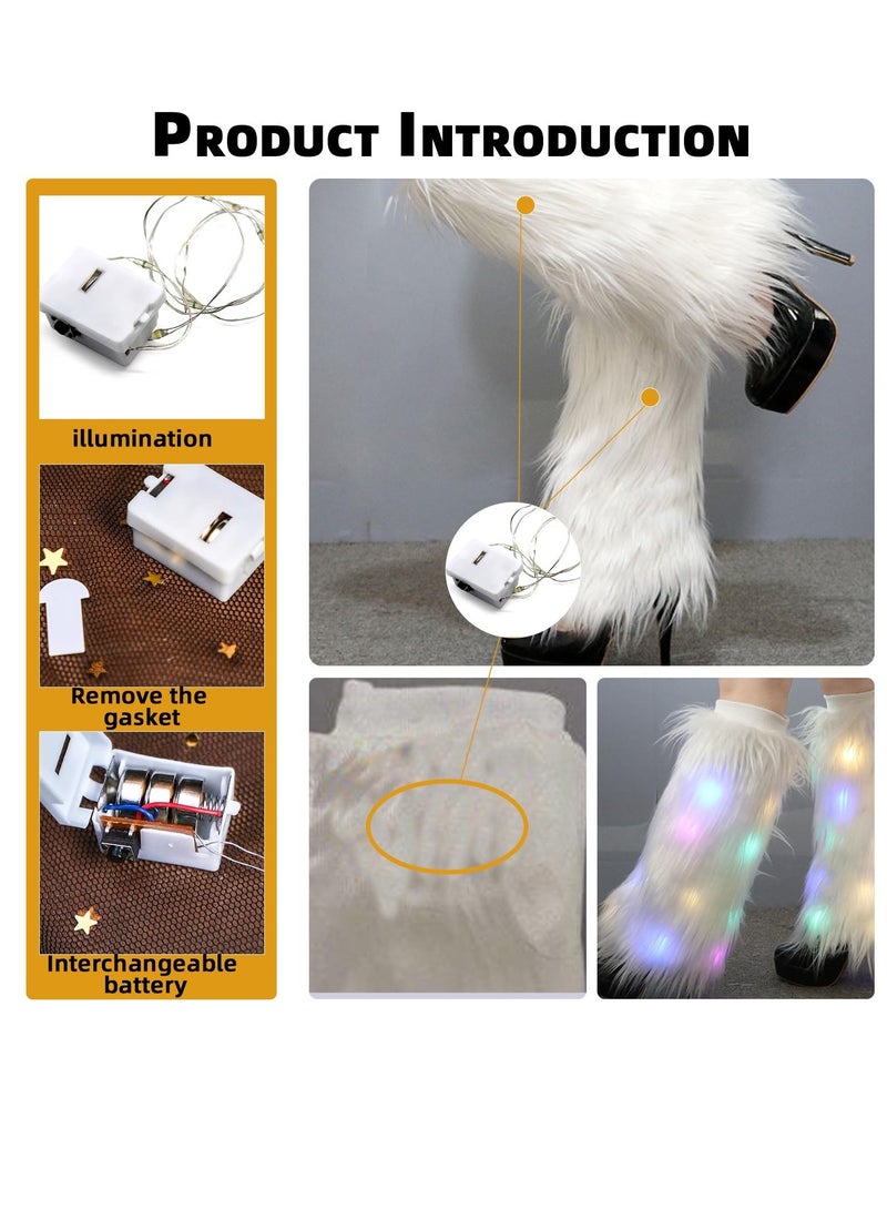 SYOSI Leg Warmers LED Light Up Leg Warmers for Women Neon Rave Fluffy 80s Dance Hosiery Women’s Furry Led Fur Fluffies Glow Costumes Dance Hosiery Burning man Outfit Light Up Clothing Accessories - Image 3