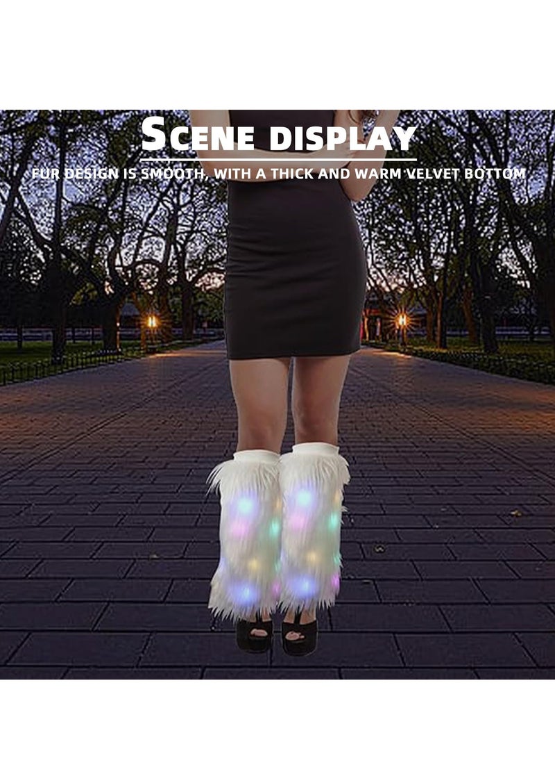 SYOSI Leg Warmers LED Light Up Leg Warmers for Women Neon Rave Fluffy 80s Dance Hosiery Women’s Furry Led Fur Fluffies Glow Costumes Dance Hosiery Burning man Outfit Light Up Clothing Accessories - Image 4
