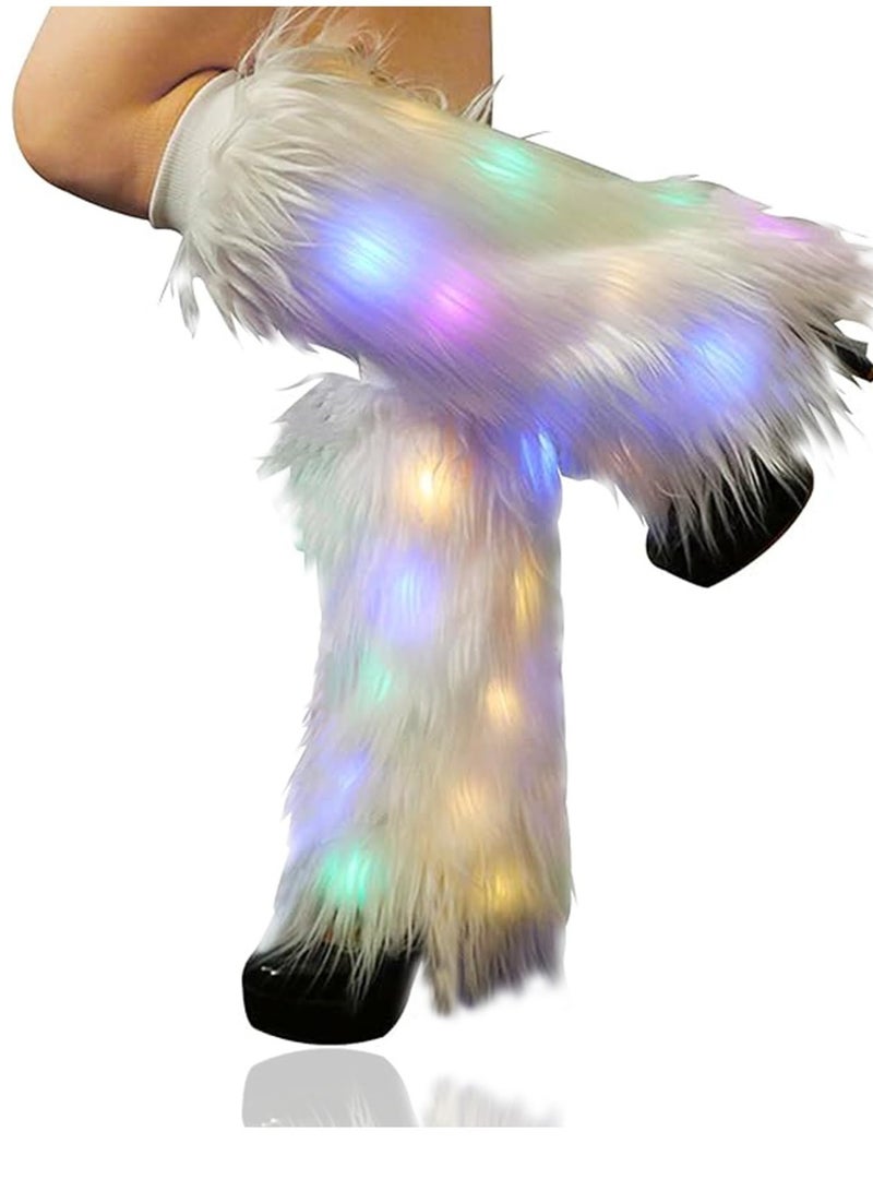 SYOSI Leg Warmers LED Light Up Leg Warmers for Women Neon Rave Fluffy 80s Dance Hosiery Women’s Furry Led Fur Fluffies Glow Costumes Dance Hosiery Burning man Outfit Light Up Clothing Accessories - Image 1