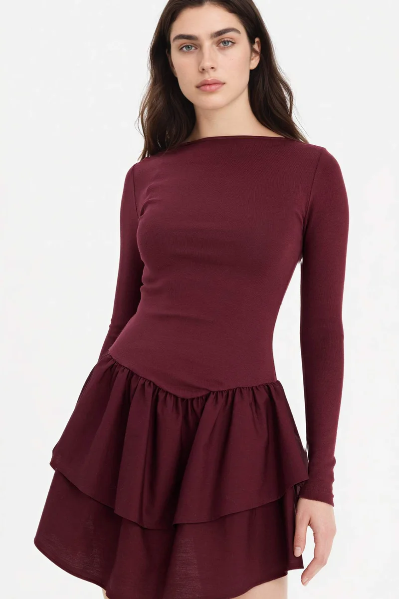ديفاكتو Crew Neck Ribana Mini Dress