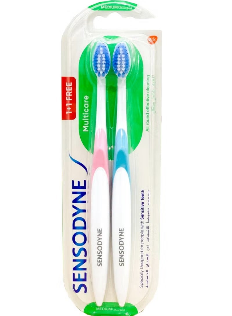 Sensodyne Complete Protection 1+1 ToothBrush for Sensitive Teeth- Medium Multi Color