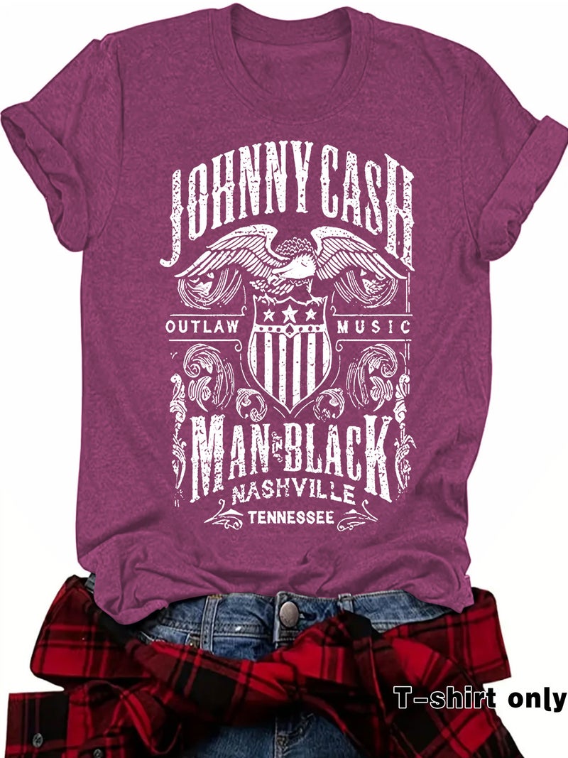 E-Commerce Johnny Cash Printed T-Shirt Short Sleeve Loose Fashion T-Shirt Design Sense - Image 1