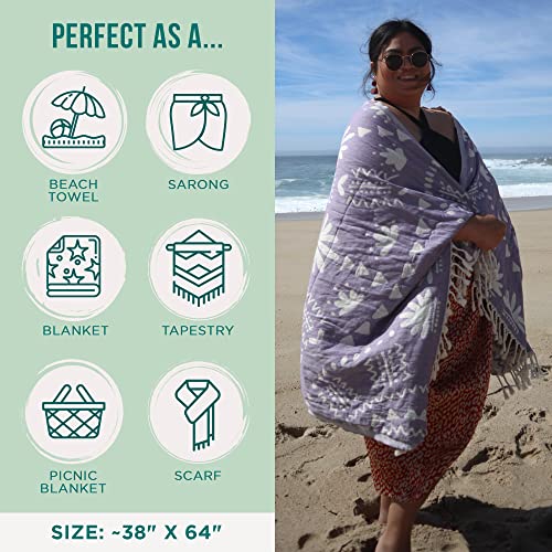 Sand Cloud Turkish Beach Towel - Sand Free - 100% Organic Turkish Cotton Yarn - Quick Dry Towel for Beach, Picnic Blanket or Throw - As Seen on Shark Tank - Boho (Purple) - Image 3