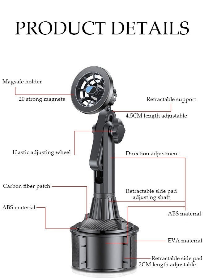 DUNISO Car Cup Phone Holder Adjustable Cup Holder Phone Mount with Wireless Charging for Car Folding Strong Load Bearing Mobile Phone Holder Stand for iPhone 12 13 14 15 and Phone with Magnetic Guide - Image 3