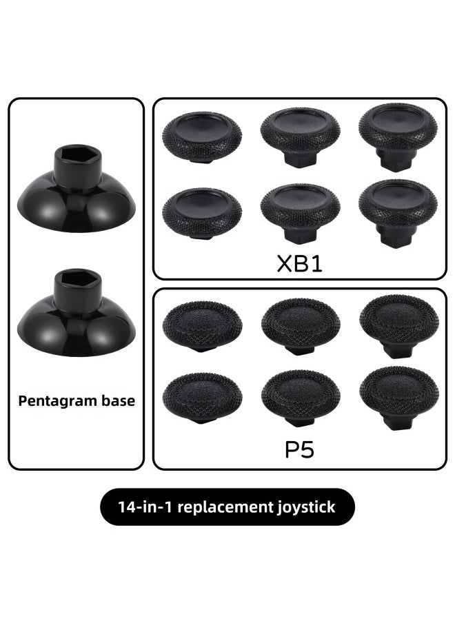 Generic - PS5/PS4/XB1/handle 14-in-1 Suit Universal Swing Head Replacement Rocker Button Cap-Product Color:PS5/XB1 Suit/14 In 1-Black/with Packaging - Image 1