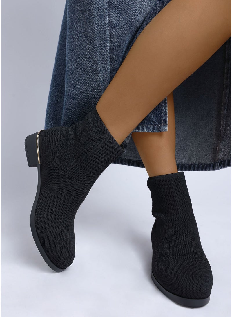 London Rag Women's Knitted Sock Boots in Black - Image 2