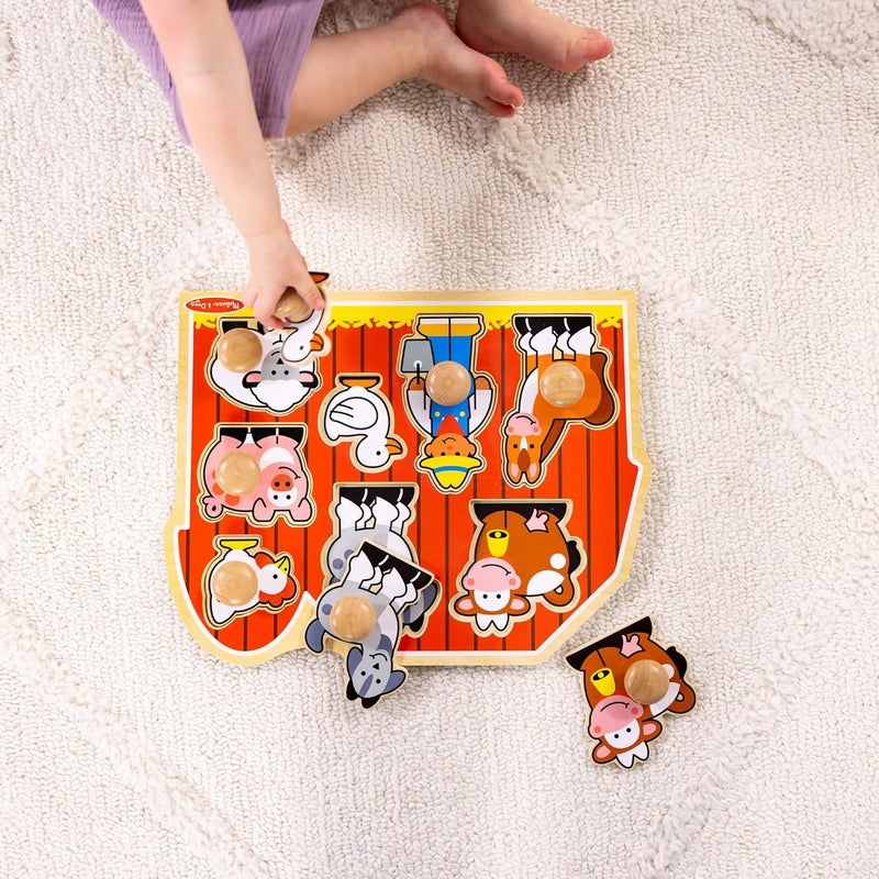 ميليسا آند دوج Melissa & Doug لغز حيوانات المزرعة الخشبي الكبير بمقابض - لغز خشبي سميك للأطفال الرضع، تعلم ما قبل المدرسة، لوحة ألغاز بمقابض للأطفال الصغار من عمر 1+ - Image 5