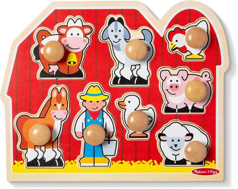 ميليسا آند دوج Melissa & Doug لغز حيوانات المزرعة الخشبي الكبير بمقابض - لغز خشبي سميك للأطفال الرضع، تعلم ما قبل المدرسة، لوحة ألغاز بمقابض للأطفال الصغار من عمر 1+ - Image 1