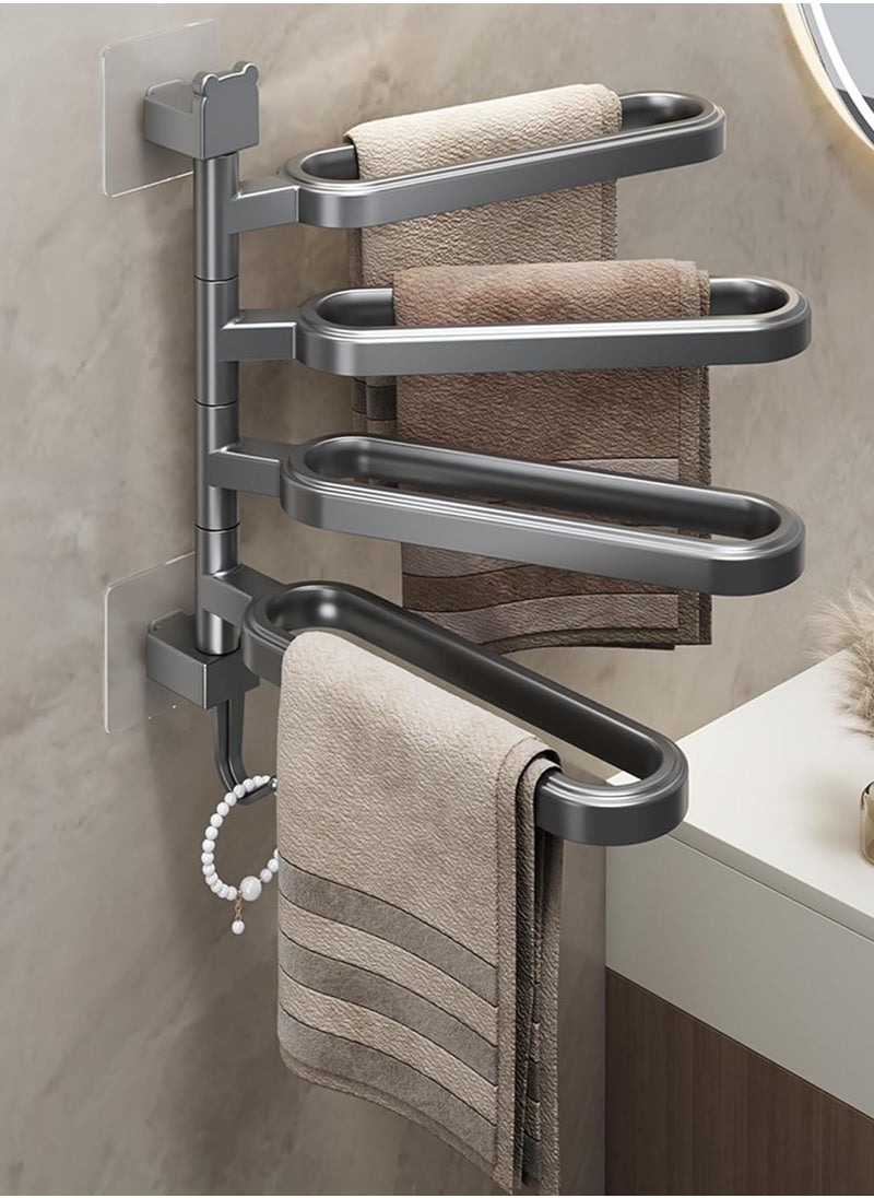 GUDOO Swivel Towel Rack,Thicken 4-Arm Towel Bar,Space Saving Wall Mounted Towel Holder with Hook, Rustproof Swing Out Towel Hanger for Bathroom,Kitchen (Black)  - Image 1