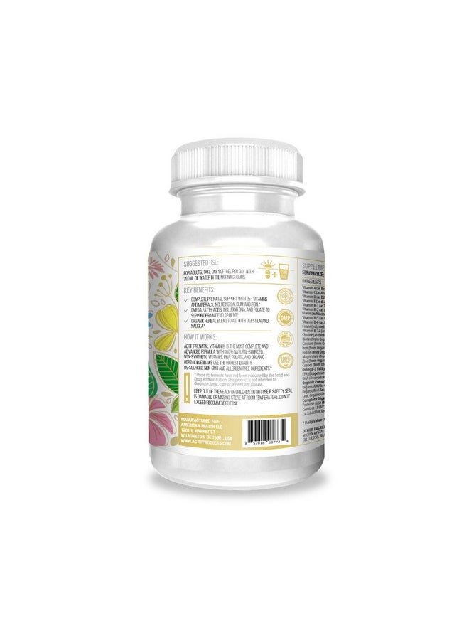 Actif - ACTIF Organic Prenatal Vitamin with 30+ Organic Vitamins, 100% Natural, DHA, EPA, Omega 3, and Organic Herbal Blend - Non-GMO, 90 Count - Image 1