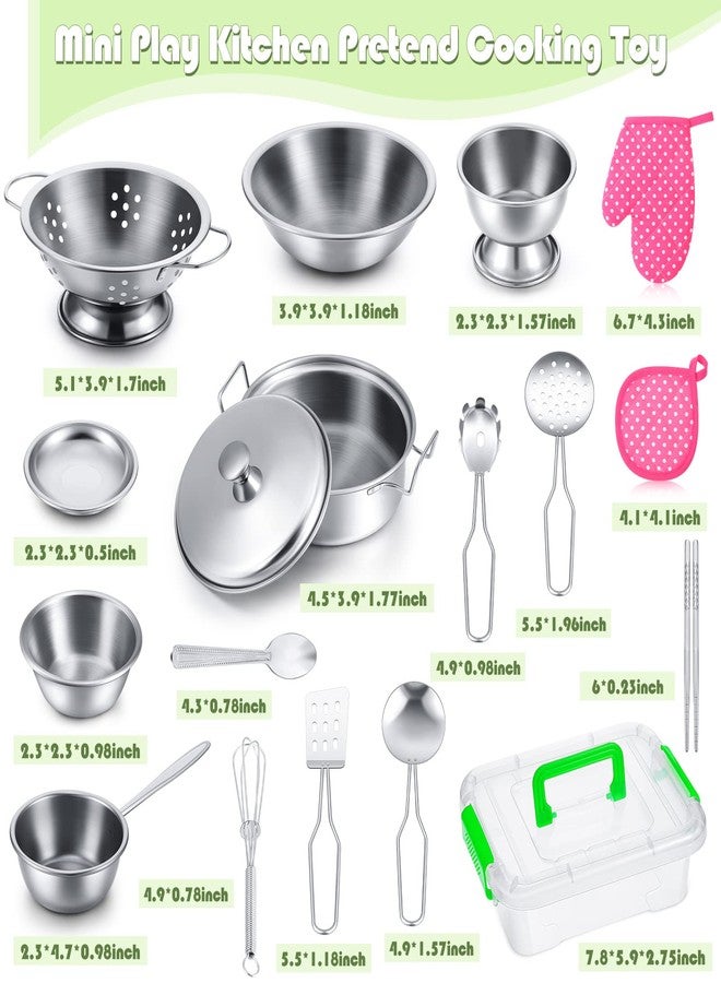 Zomiboo 19 Pieces Kitchen Accessories Toys - Stainless Steel Pretend Cookware Mini Pot Cooking Utensils Set for Chef Play Food Cooking Games - Christmas Birthday Gift - Image 2