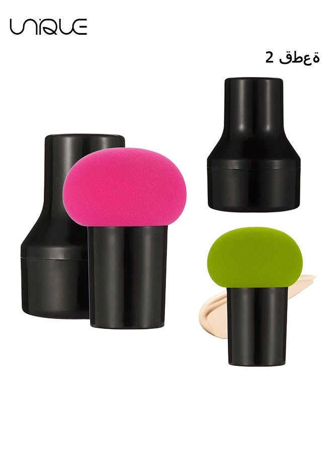 يونيك 2 قطع مسحوق نفث، ماكياج الإسفنج ماكياج مزج الإسفنج مسحوق نفخة الفطر الوجه مؤسسة الإسفنج أدوات ماكياج مع حالة مقبض لكريمات الأساس السائل والمساحيق - Image 1