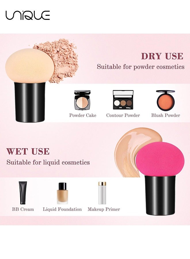 يونيك 2 قطع مسحوق نفث، ماكياج الإسفنج ماكياج مزج الإسفنج مسحوق نفخة الفطر الوجه مؤسسة الإسفنج أدوات ماكياج مع حالة مقبض لكريمات الأساس السائل والمساحيق - Image 4