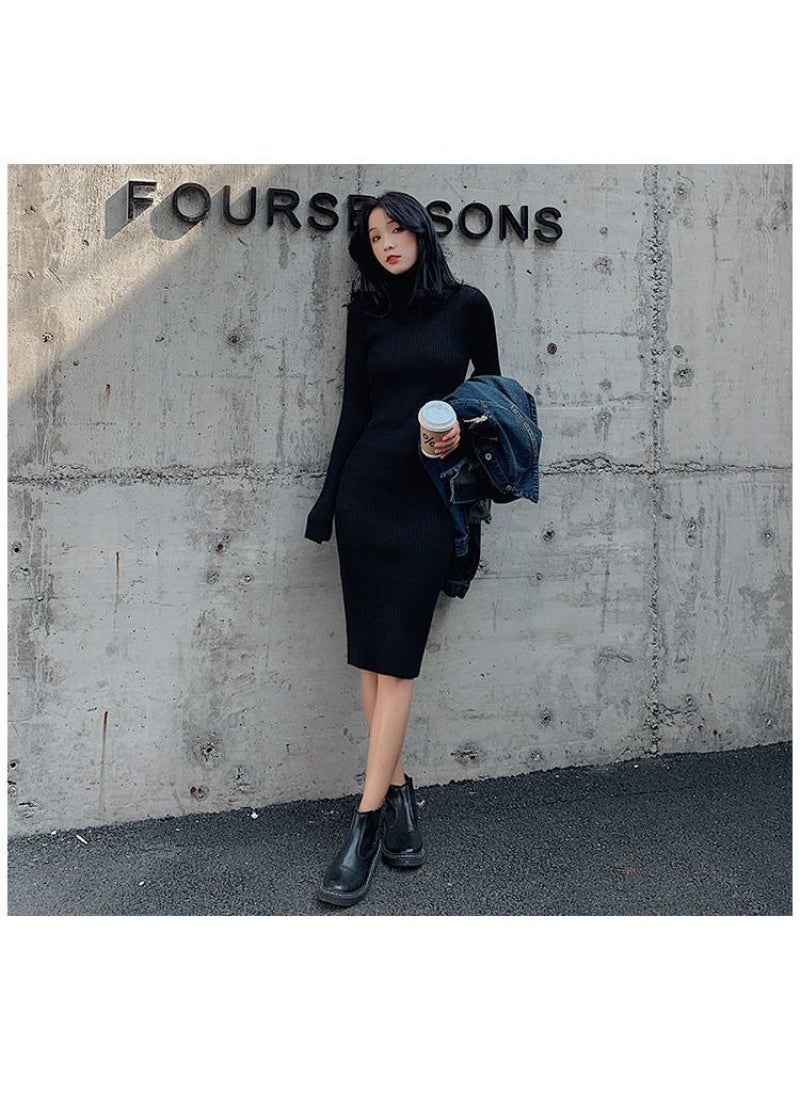 Generic High Collar Long Sleeve Knitted Dress Women Autumn Winter Slimming Inner Wear Thickened Sweater Base Layer Thermal Underwear Apricot  - Image 2