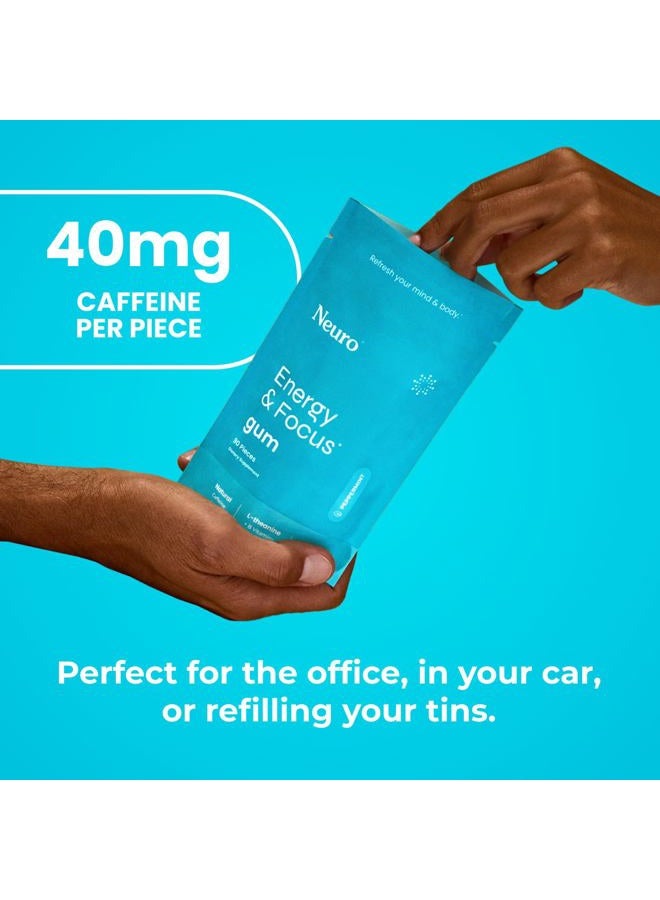 Neuro Gum Energy Caffeine Gum (90 Pieces) - Sugar Free with L-theanine + Natural Caffeine + Vitamin B12 & B6 - Nootropic Energy & Focus Supplement for Women & Men - Keto & Vegan, Peppermint Flavor - Image 2