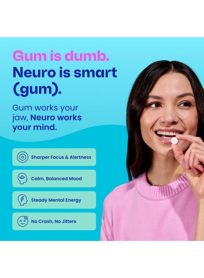 Neuro علكة الطاقة كافيين (90 قطعة) - خالية من السكر مع L-theanine + كافيين طبيعي + فيتامين B12 و B6 - مكمل طاقة وتركيز نوتروبيك للنساء والرجال - كيتو ونباتي، بنكهة النعناع - Image 3