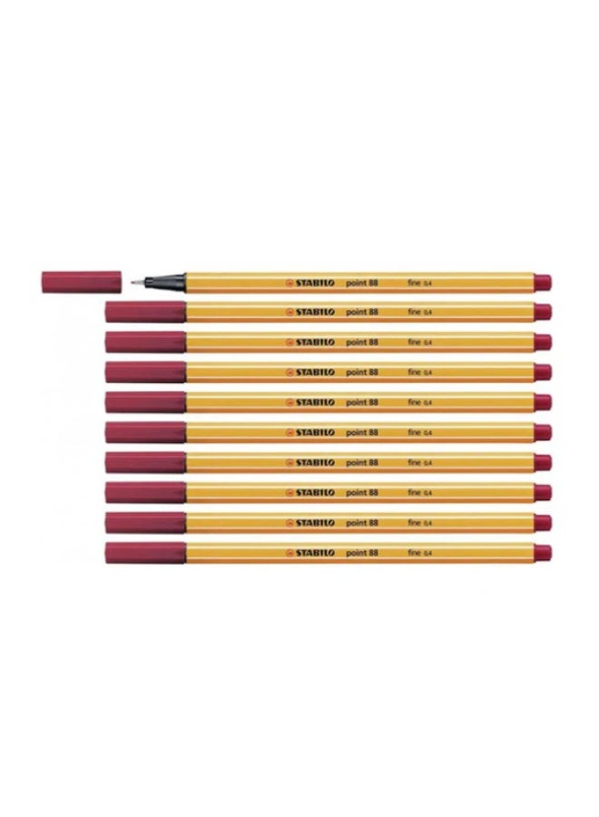Fineliner Point 88 (0.4 mm), for Journal Planner, Note-Taking, Drawing , Pack of 10 Pens - Crimson