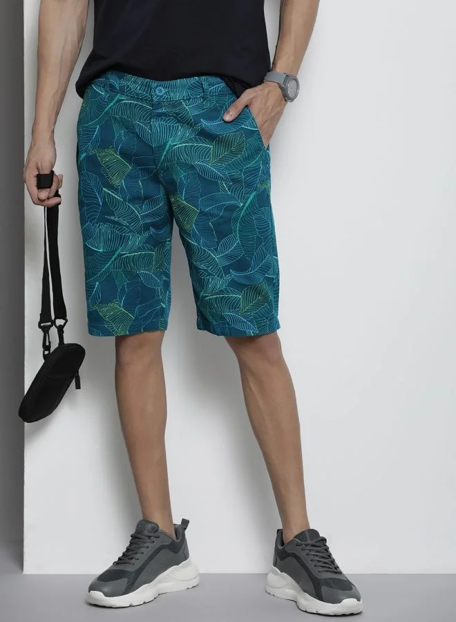 شركة المرآب الهندية Men Slim Fit Printed Mid-Rise Shorts