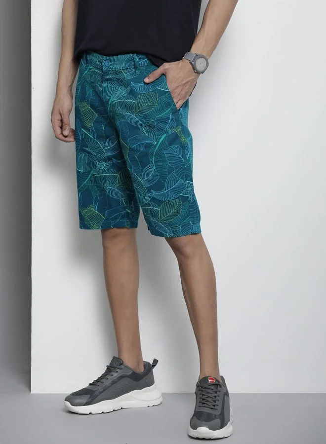 شركة المرآب الهندية Men Slim Fit Printed Mid-Rise Shorts