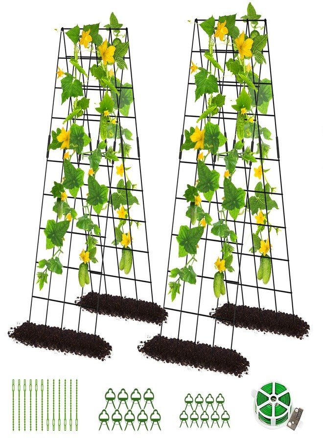 DoCred Cucumber Trellis, 2 Pack Foldable A Frame Trellis for Raised Bed Climbing Plants, Vegetables, Includes Plant Support Clips, Twist Ties, Plastic Ties- Made from PVC-Coated Steel - Image 1