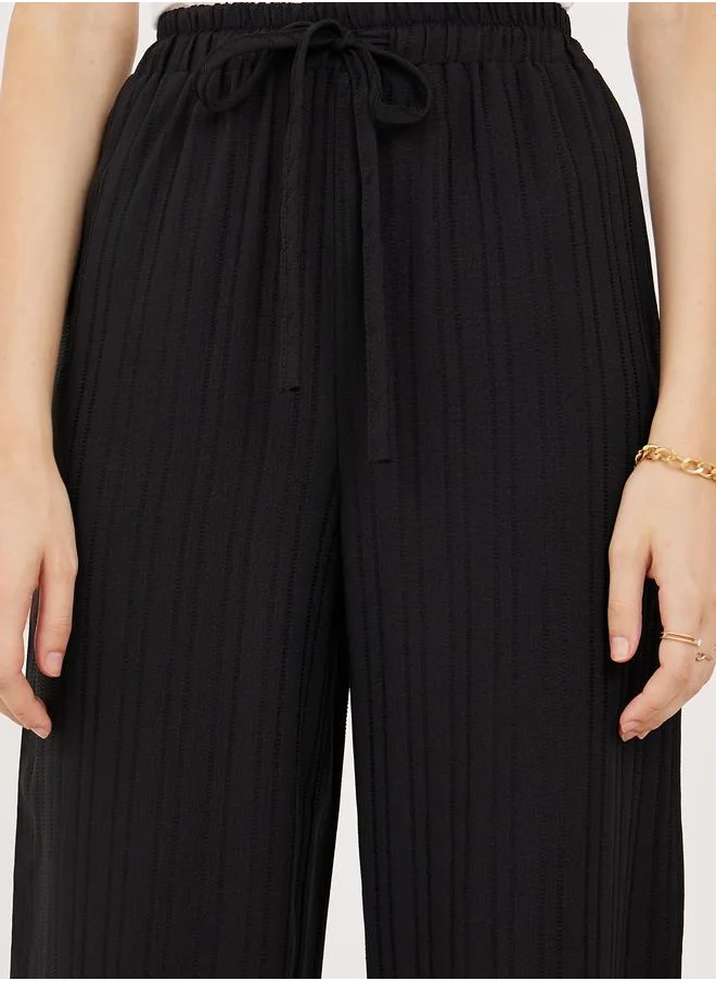 Styli Textured Wide Leg Pants with Drawstring