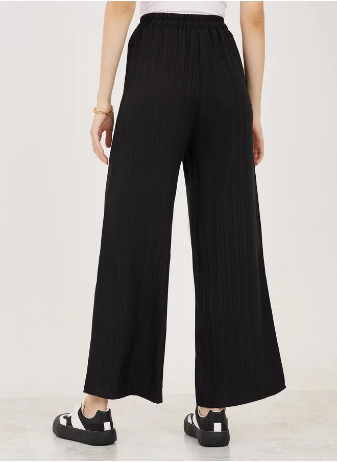 Styli Textured Wide Leg Pants with Drawstring