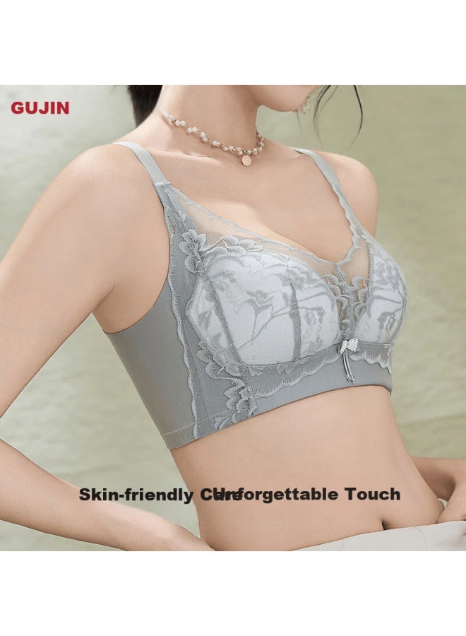 Gujin Sweet Style Lace Lightweight Wireless Women's Bra Small Bust Push-up Side Support Bra - Image 1
