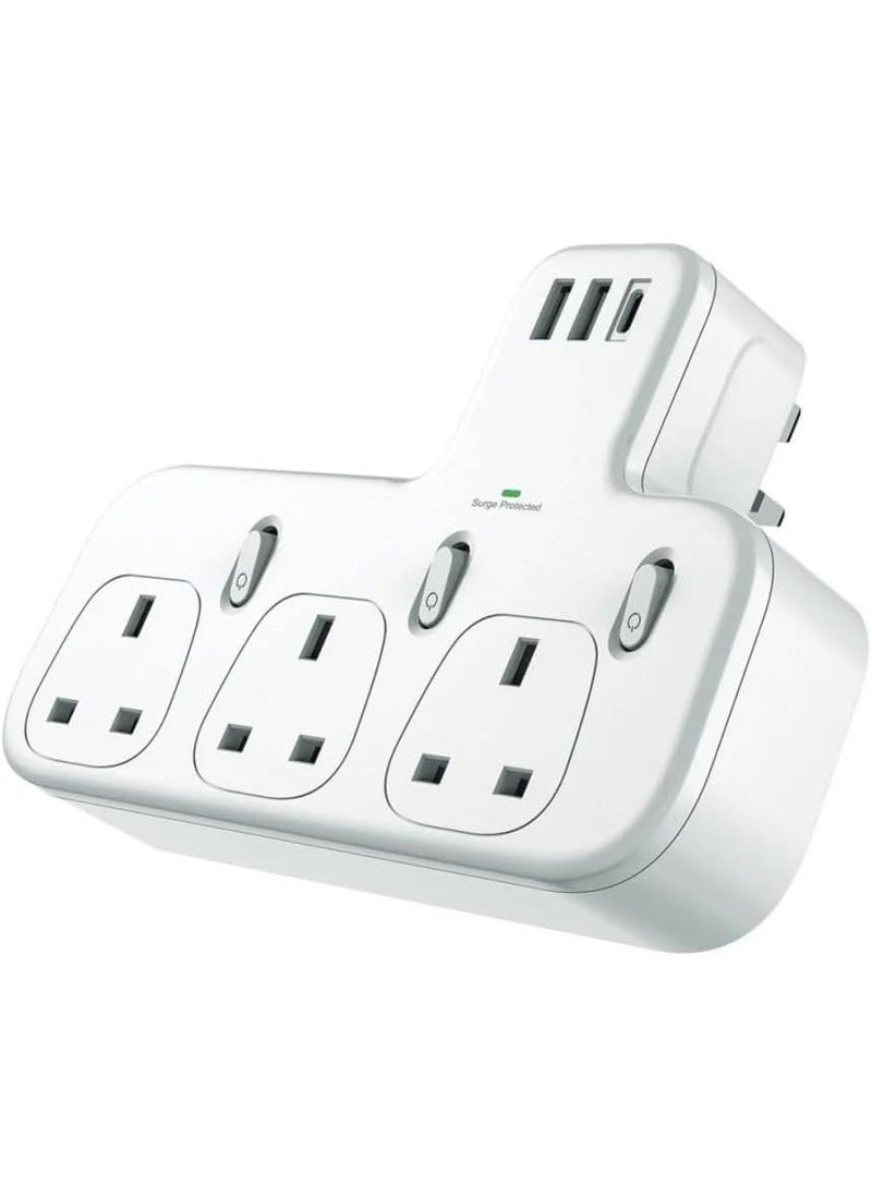 Denx Wall Power Strip With 3 Triple Outlets Two Usb Ports And Fast Charging Port - Image 1