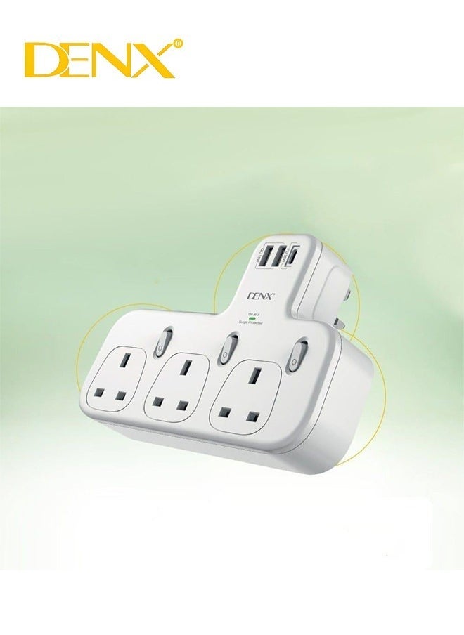 Denx Wall Power Strip With 3 Triple Outlets Two Usb Ports And Fast Charging Port - Image 2