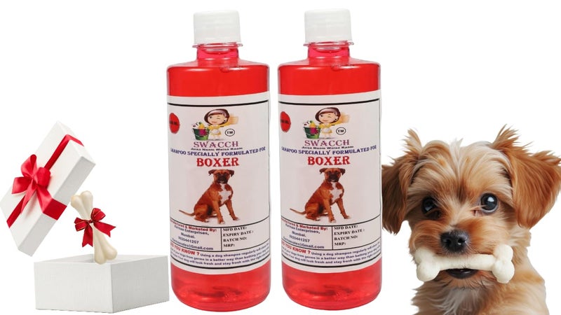 swacch Shampoo | Puppy Safe Shampoo | Boxer Dog Shampoo (500ml) (Pack of 2) Strawberry + Small White Bone | Dog Chew Bones | Teething chew Toy | Dental Teething | Combo Pack - Image 1