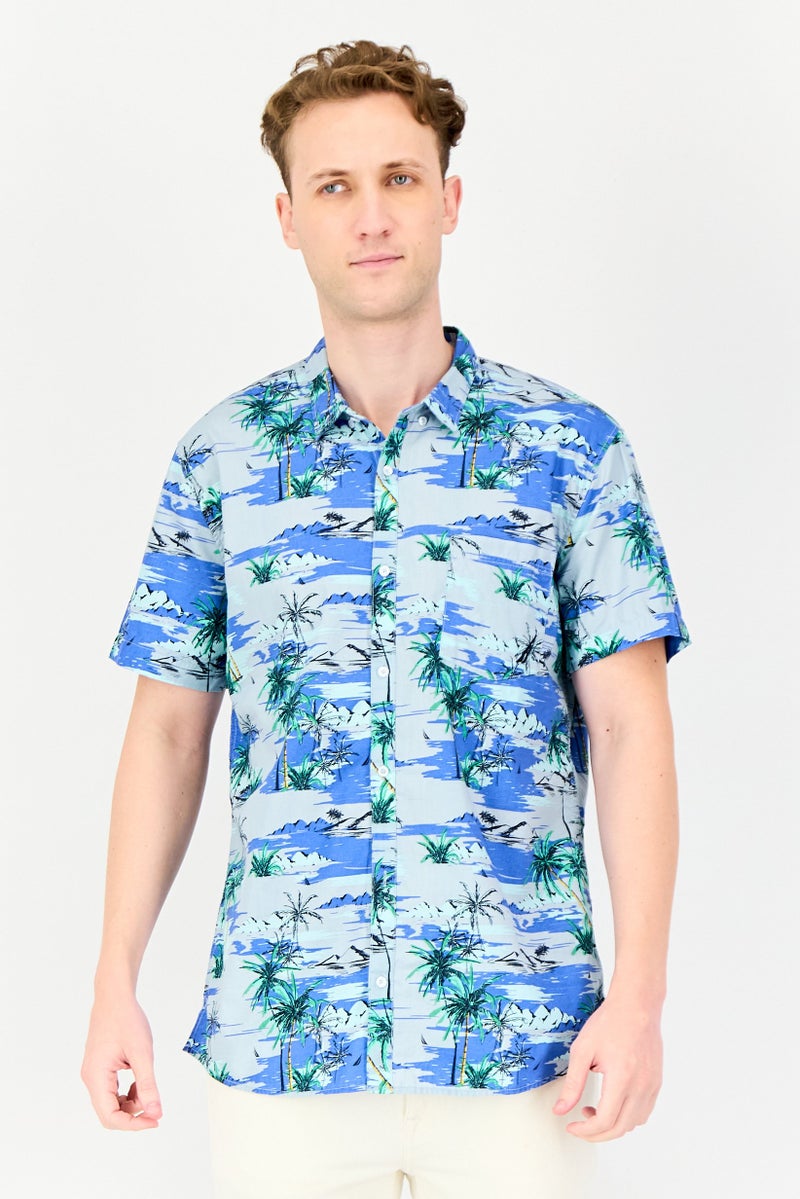 NAUTICA Men Regular Fit Short Sleeve Allover Print Casual Shirt, Multicolor - Image 1