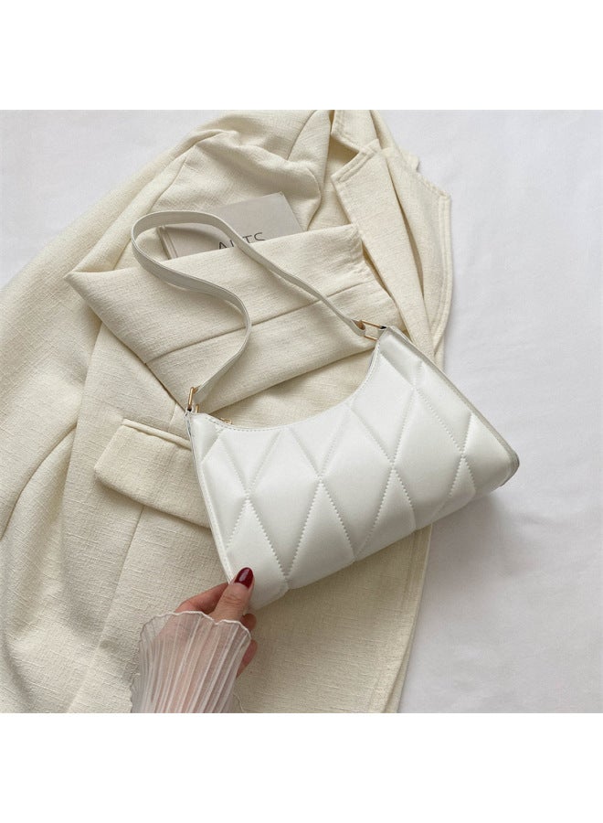 Beautiful Personality Simple Western Style Diamond Embroidery Thread Shoulder Bag Female 2023 Texture Underarm Bag Travel Small Square Bag Fashion-Color:White - Image 1