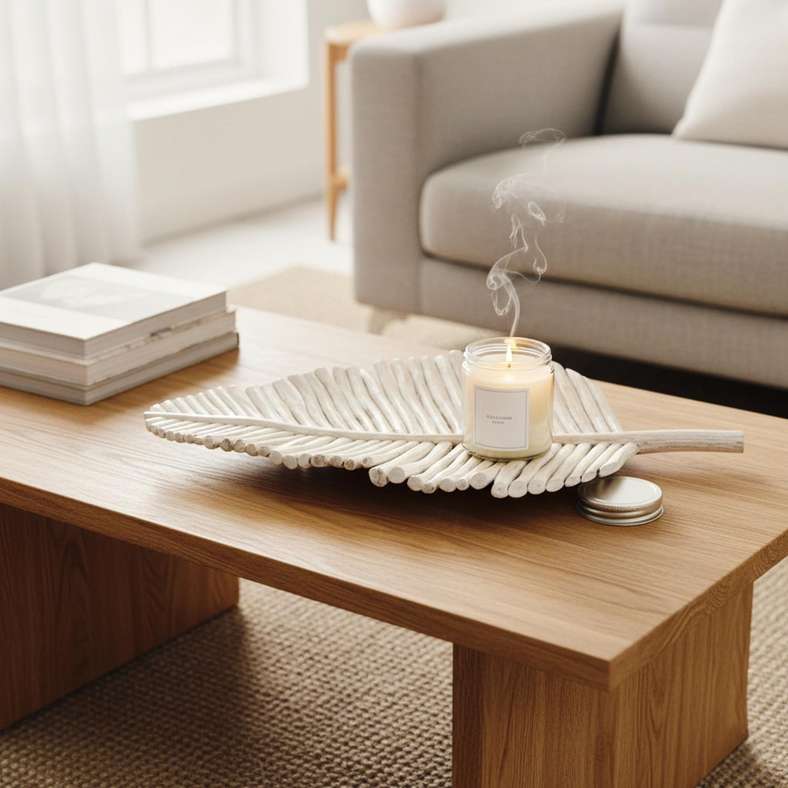 Pan Home Drift Teak Wood Leaf Platter - White Wash - Image 1