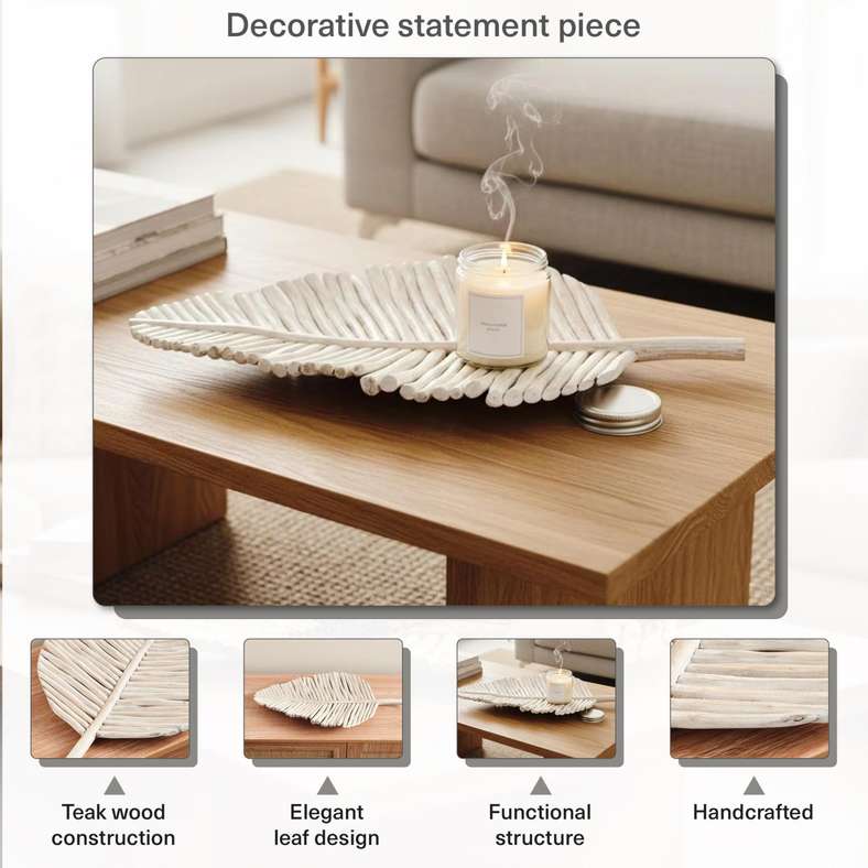 Pan Home Drift Teak Wood Leaf Platter - White Wash - Image 4