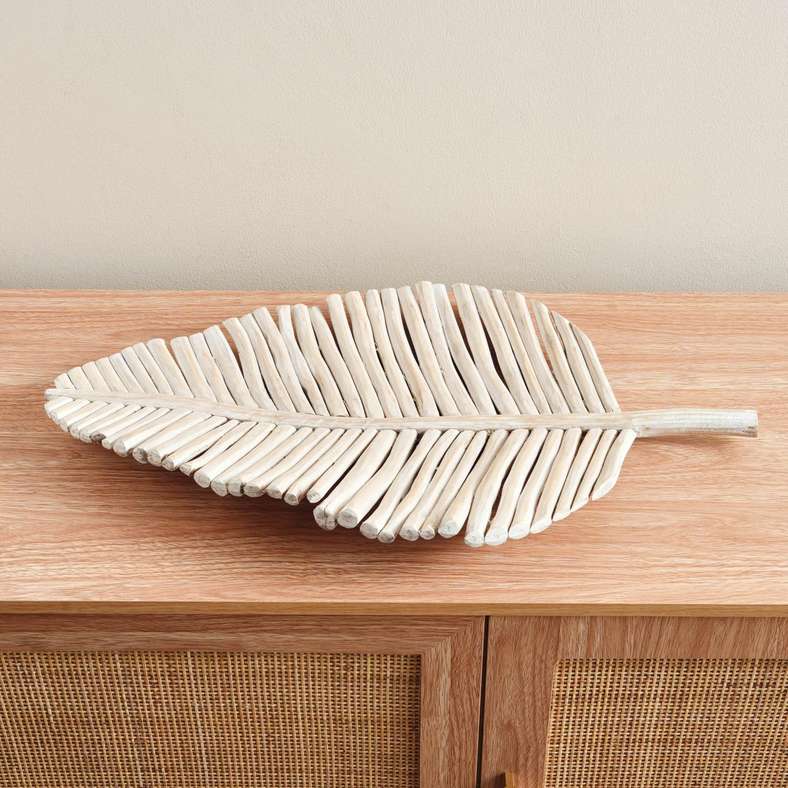Pan Home Drift Teak Wood Leaf Platter - White Wash - Image 3