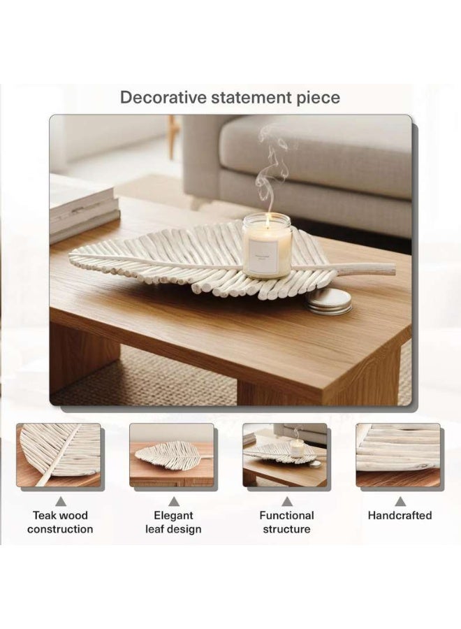 Pan Home Drift Teak Wood Leaf Platter - White Wash - Image 4