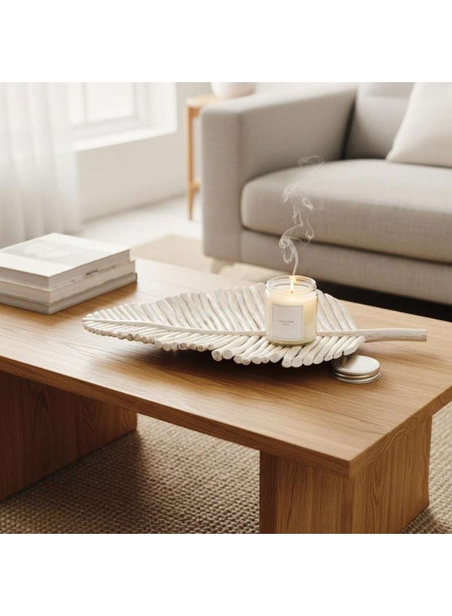 Pan Home Drift Teak Wood Leaf Platter - White Wash - Image 1