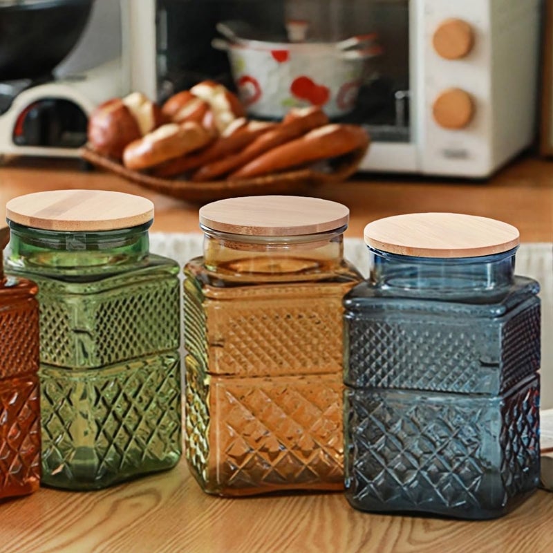 ANSQU 61oz Square Glass Canister, Candy Jar with Lid, Glass Food Storage Container for Ground Coffee, Tea, Sugar, Decorative Mason Jar Cookie Jars (Green) - Image 5