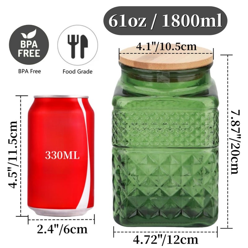 ANSQU 61oz Square Glass Canister, Candy Jar with Lid, Glass Food Storage Container for Ground Coffee, Tea, Sugar, Decorative Mason Jar Cookie Jars (Green) - Image 2