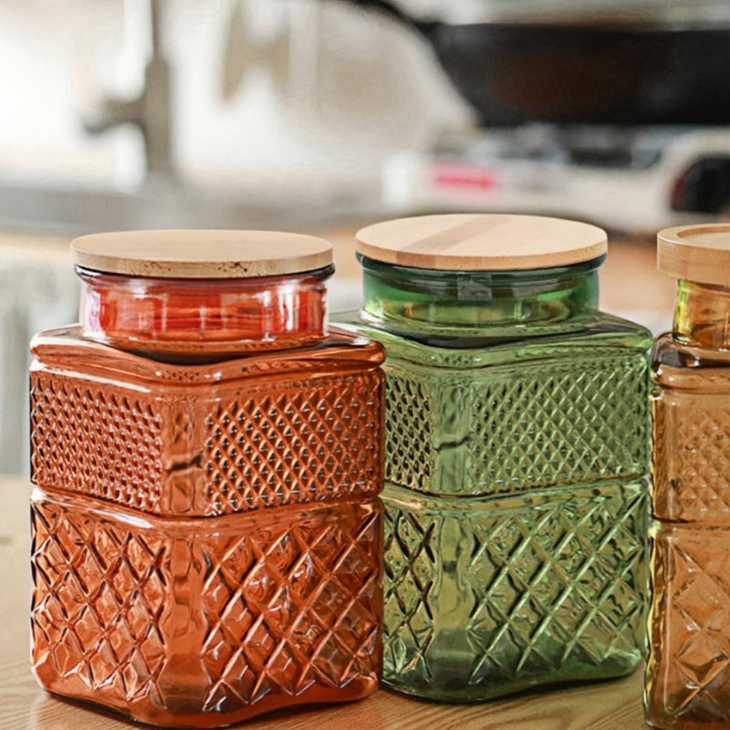 ANSQU 61oz Square Glass Canister, Candy Jar with Lid, Glass Food Storage Container for Ground Coffee, Tea, Sugar, Decorative Mason Jar Cookie Jars (Green) - Image 4