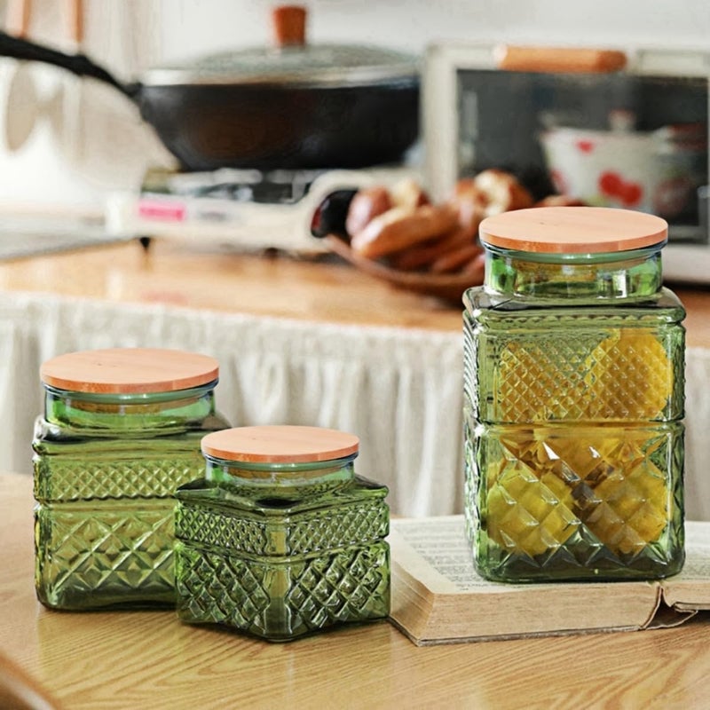 ANSQU 61oz Square Glass Canister, Candy Jar with Lid, Glass Food Storage Container for Ground Coffee, Tea, Sugar, Decorative Mason Jar Cookie Jars (Green) - Image 3