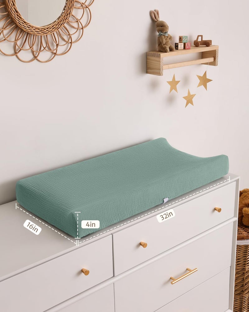 Blissful Diary Muslin Changing Pad Cover for Girls Boys, Ultra Soft Breathable Cotton, Baby Diaper Change Table Pad Covers, 2Pack (Roman Green&Leaf) - Image 5