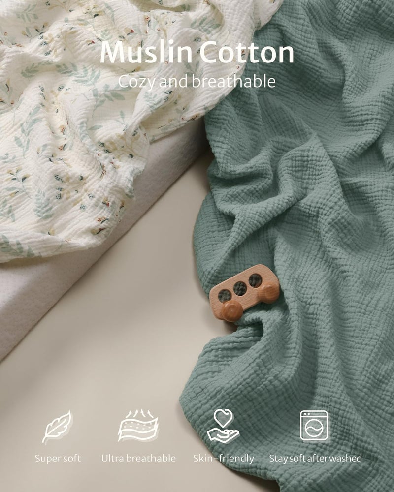 Blissful Diary Muslin Changing Pad Cover for Girls Boys, Ultra Soft Breathable Cotton, Baby Diaper Change Table Pad Covers, 2Pack (Roman Green&Leaf) - Image 2