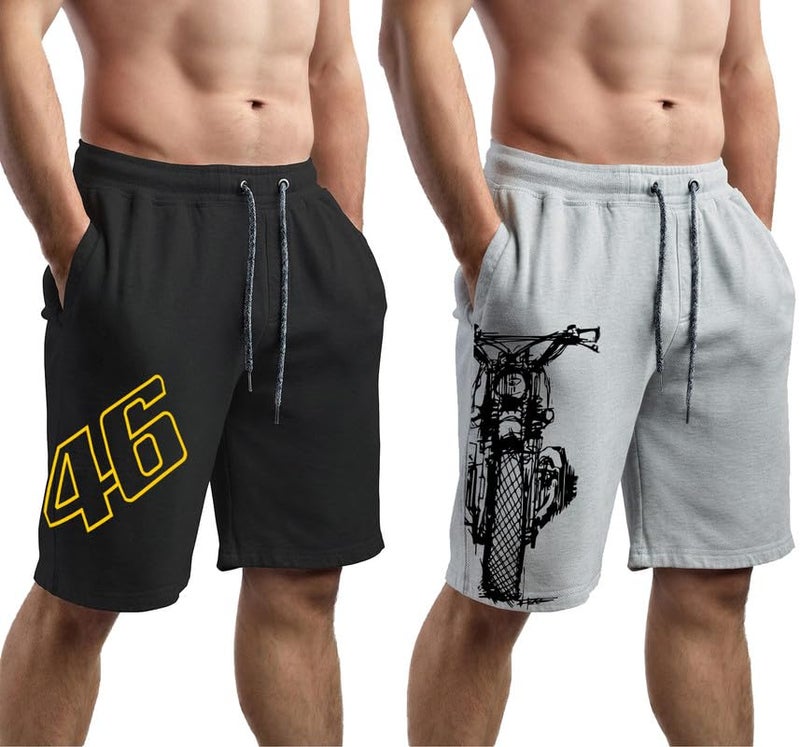 hotfits Men's Casual Cotton All Season Soft Feel Fabric Printed Regular Shorts,Workout Shorts, Elastic Waist Running Shorts with 2 Side Pockets - Pack of 2 - M - Image 5