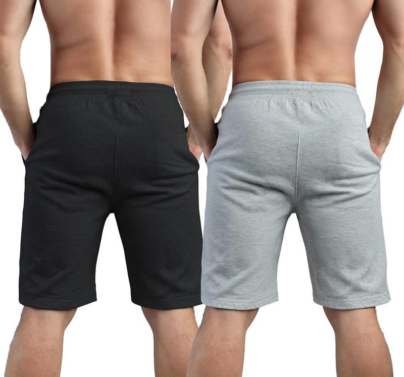 hotfits Men's Casual Cotton All Season Soft Feel Fabric Printed Regular Shorts,Workout Shorts, Elastic Waist Running Shorts with 2 Side Pockets - Pack of 2 - M - Image 2