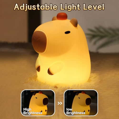 LEDHOLYT Capybara Cute Night Light for Kids, Rechargeable LED Dimmable Silicone Nightlight for Kids,Funny Light Up Capibara,Squishy Capybara Lamp Xmas Gifts - Image 2