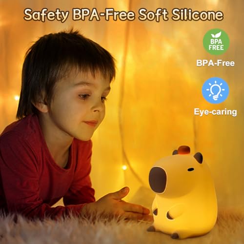 LEDHOLYT Capybara Cute Night Light for Kids, Rechargeable LED Dimmable Silicone Nightlight for Kids,Funny Light Up Capibara,Squishy Capybara Lamp Xmas Gifts - Image 4